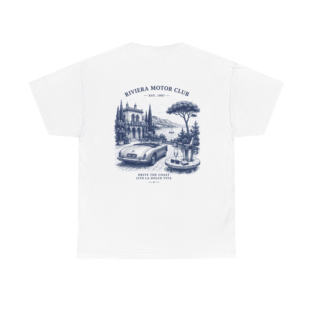 Riviera Motor Club Tee – Vintage Coastal Sports Car Graphic T-Shirt
