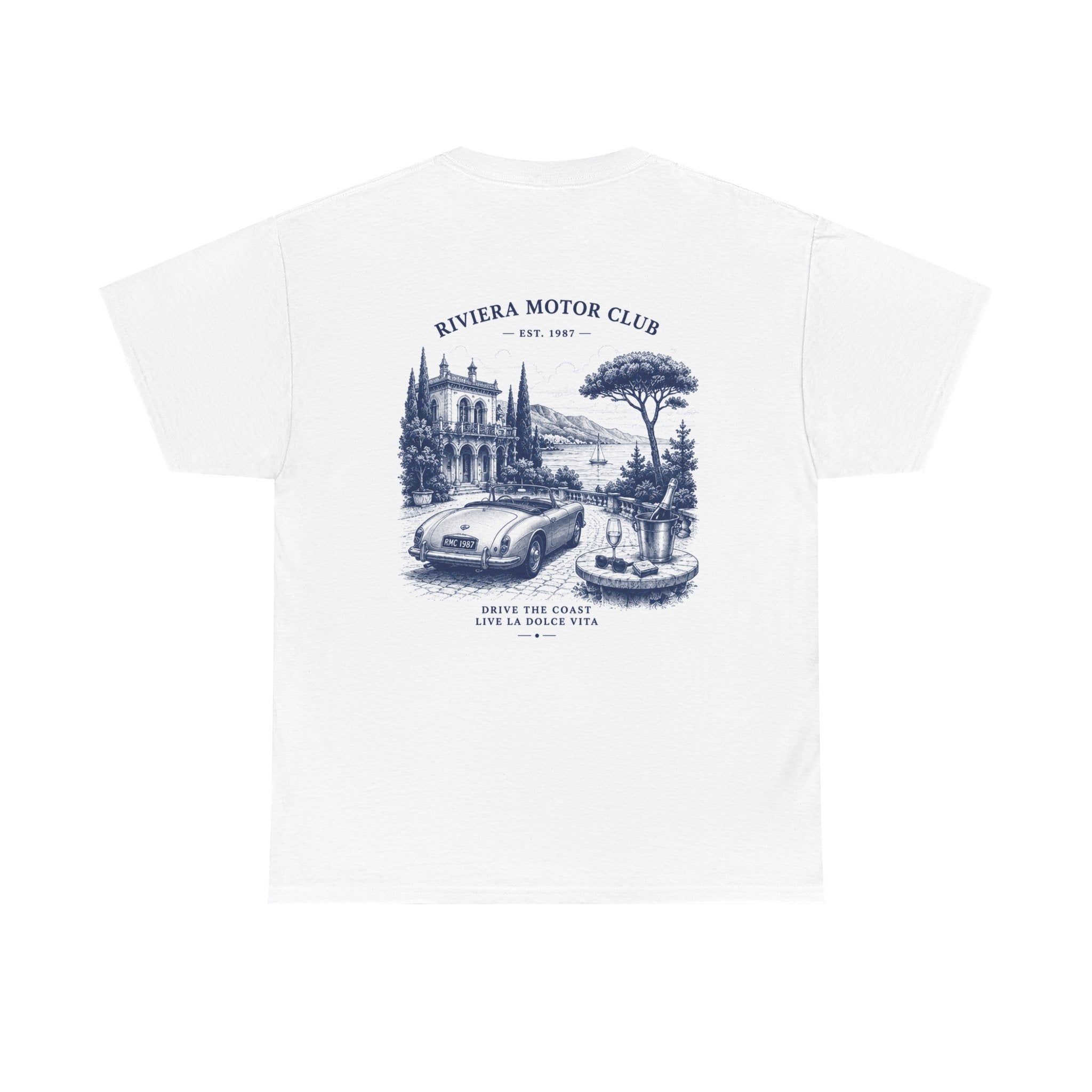 Riviera Motor Club Tee – Vintage Coastal Sports Car Graphic T-Shirt