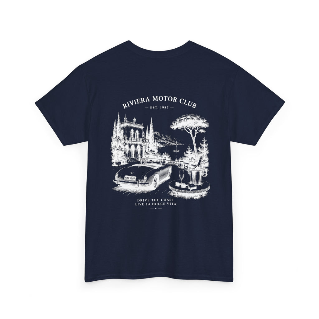 Riviera Motor Club Tee – Vintage Coastal Sports Car Graphic T-Shirt