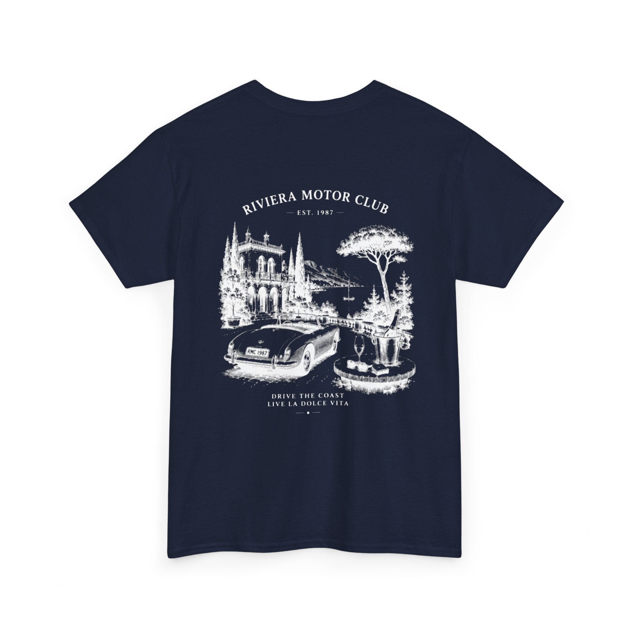 Riviera Motor Club Tee – Vintage Coastal Sports Car Graphic T-Shirt