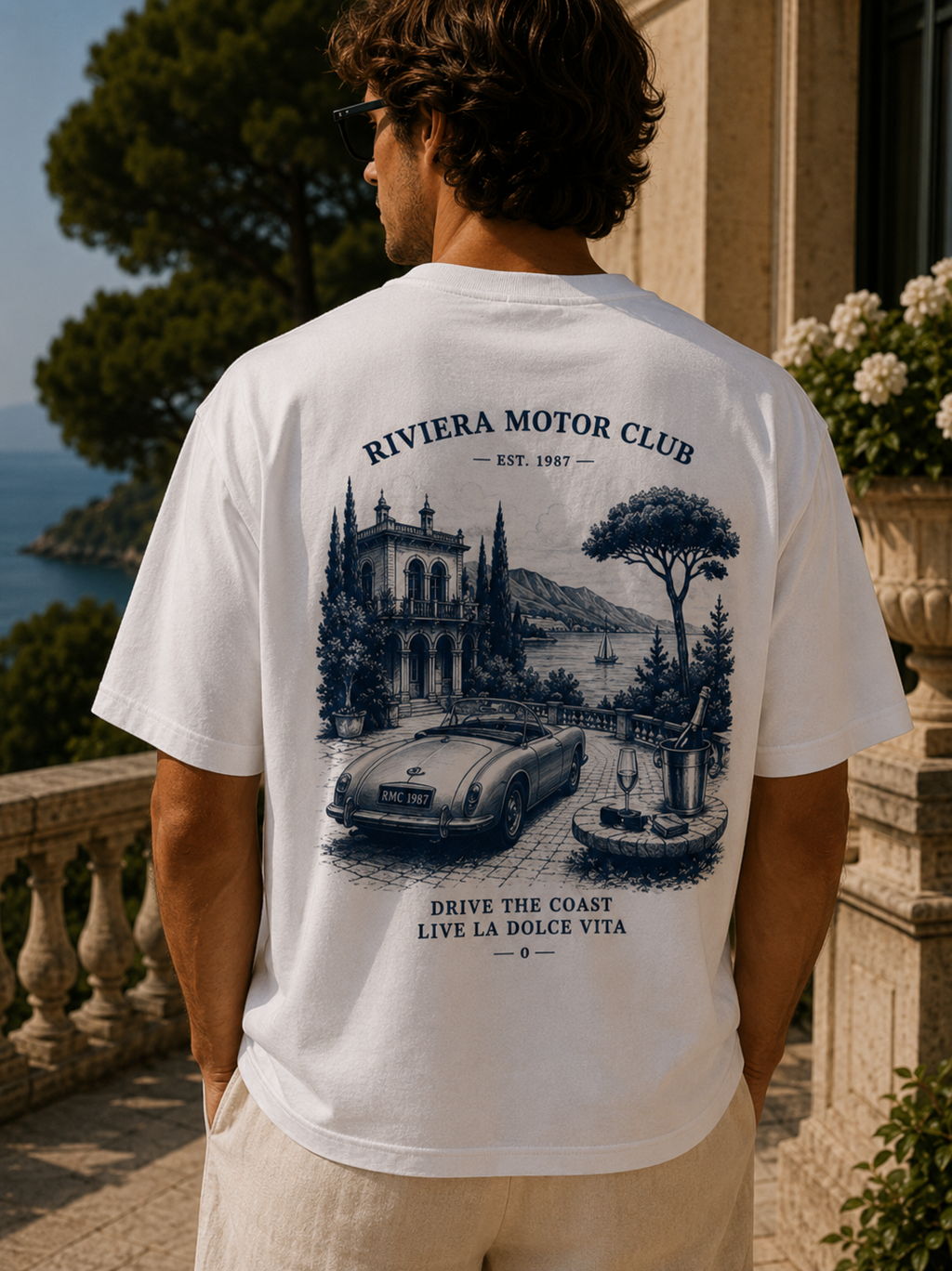 Riviera Motor Club Tee – Vintage Coastal Sports Car Graphic T-Shirt