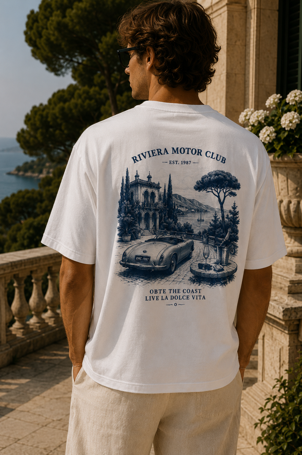 Riviera Motor Club Tee – Vintage Coastal Sports Car Graphic T-Shirt