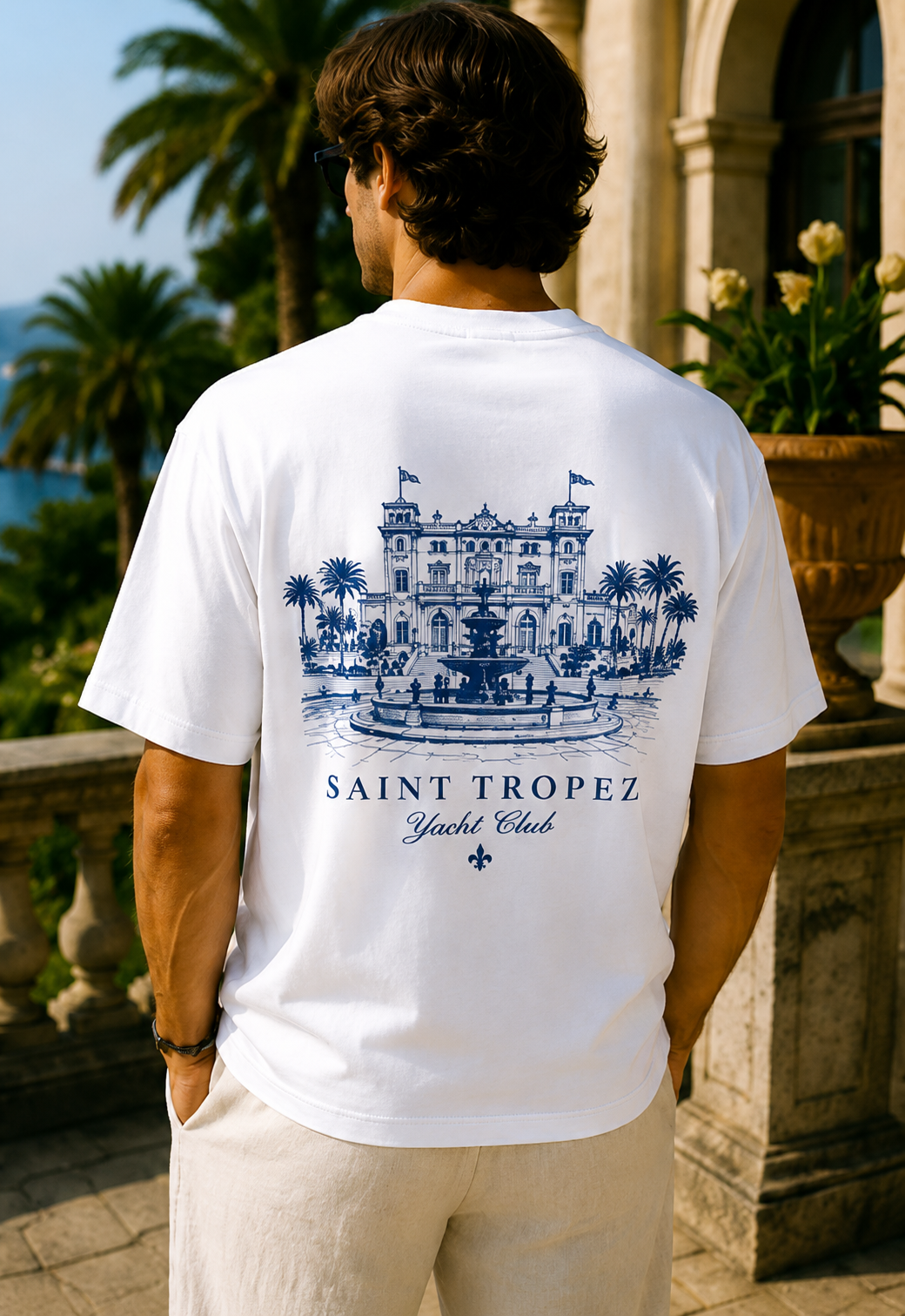 Resort Villa Tee — Vintage Palm Fountain Sketch T-Shirt