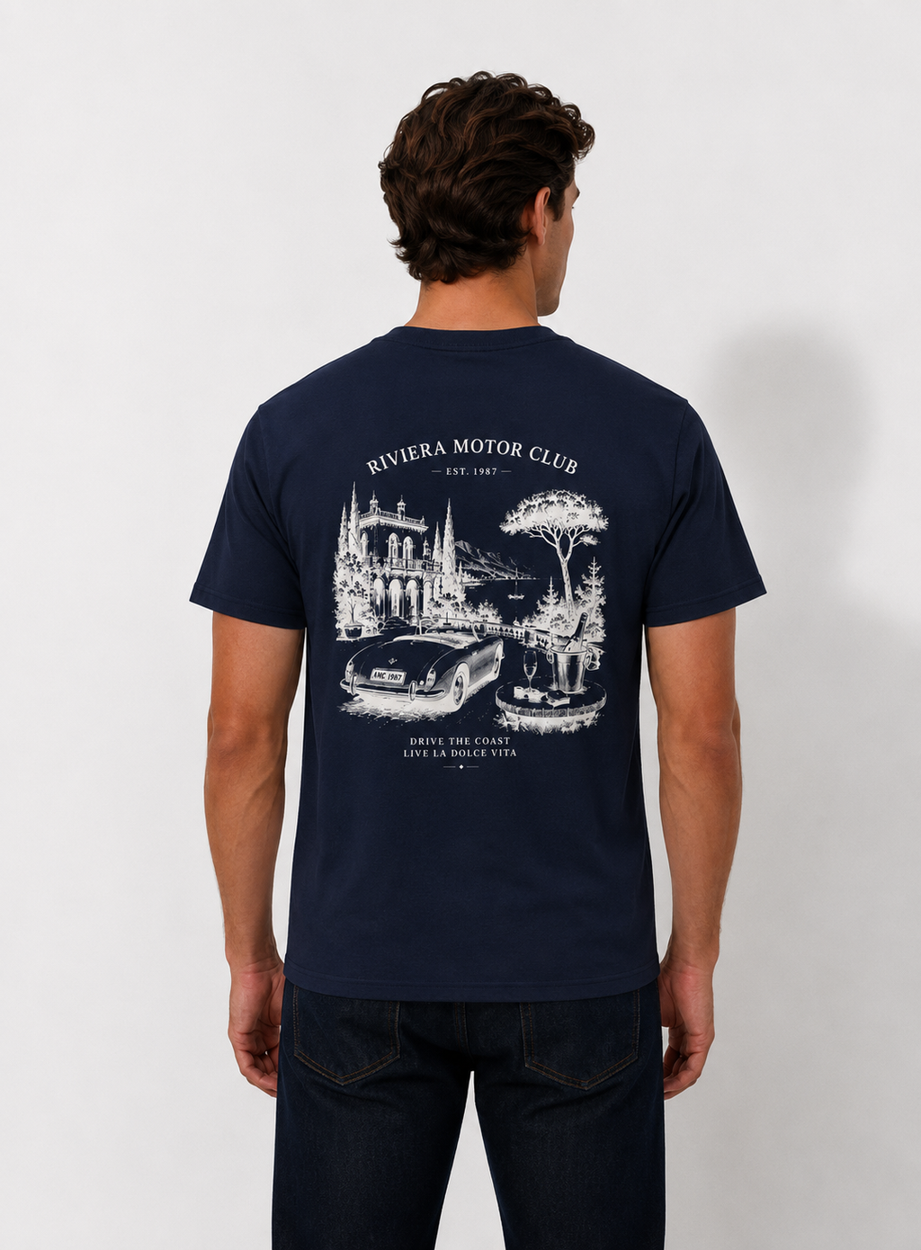 Riviera Motor Club Tee – Vintage Coastal Sports Car Graphic T-Shirt