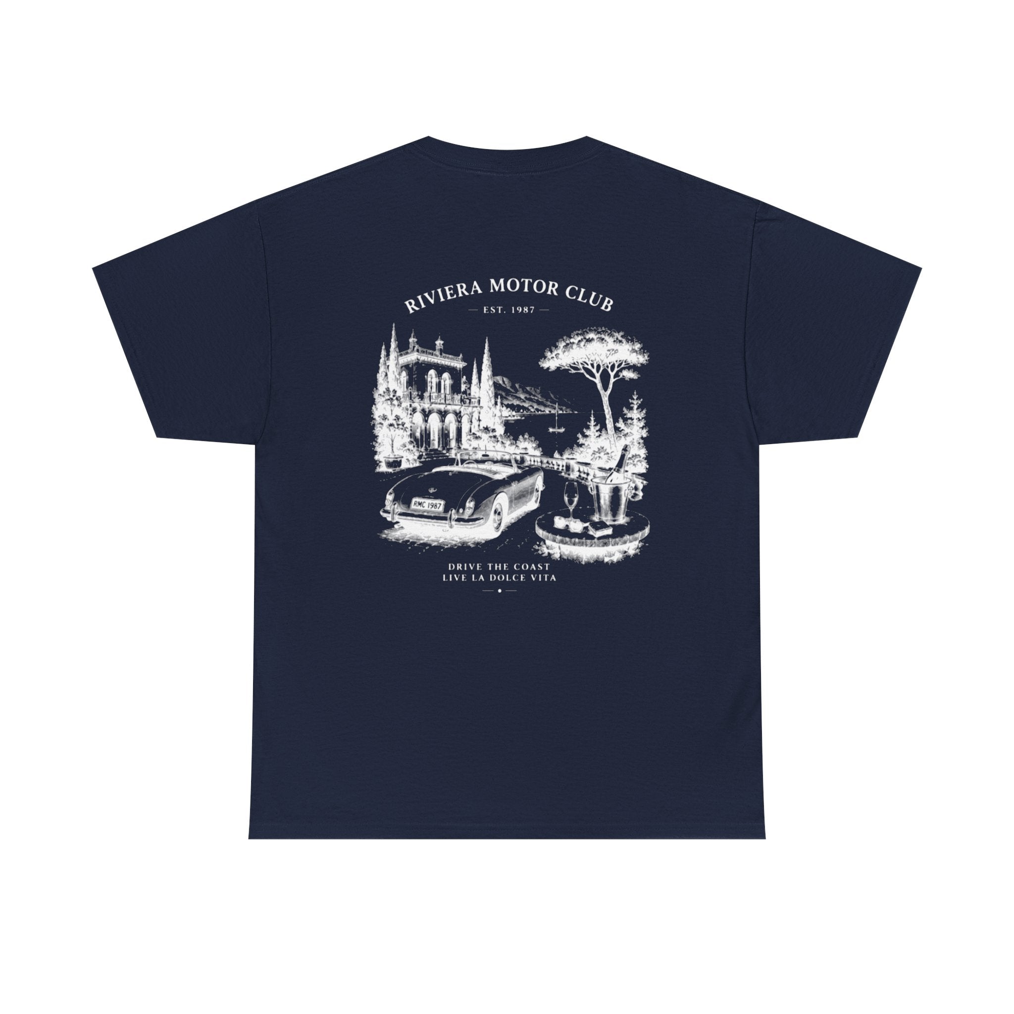 Riviera Motor Club Tee – Vintage Coastal Sports Car Graphic T-Shirt