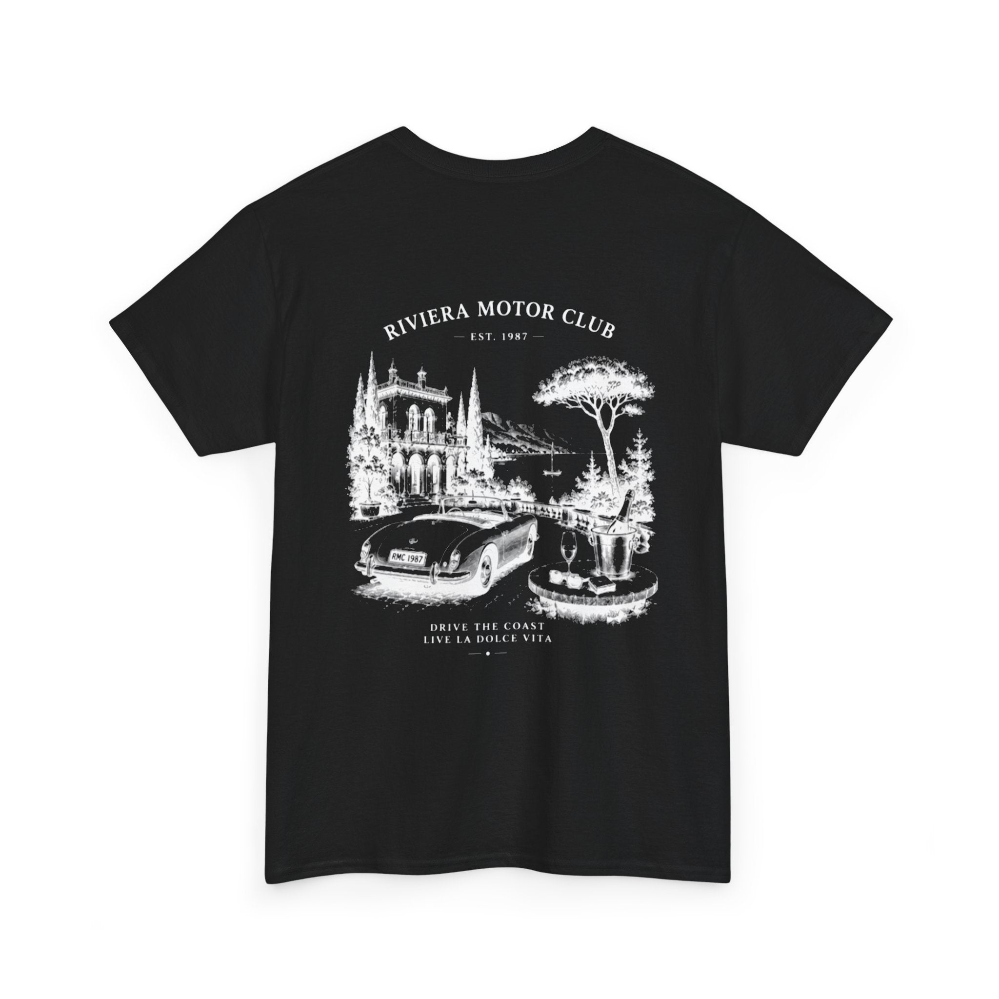 Riviera Motor Club Tee – Vintage Coastal Sports Car Graphic T-Shirt