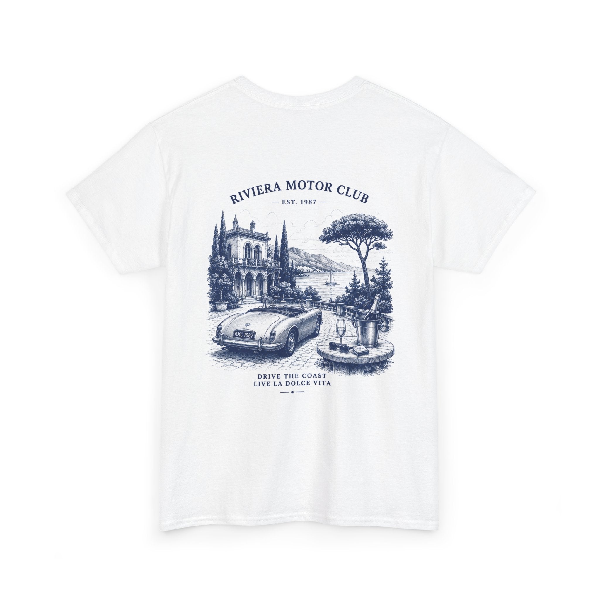 Riviera Motor Club Tee – Vintage Coastal Sports Car Graphic T-Shirt